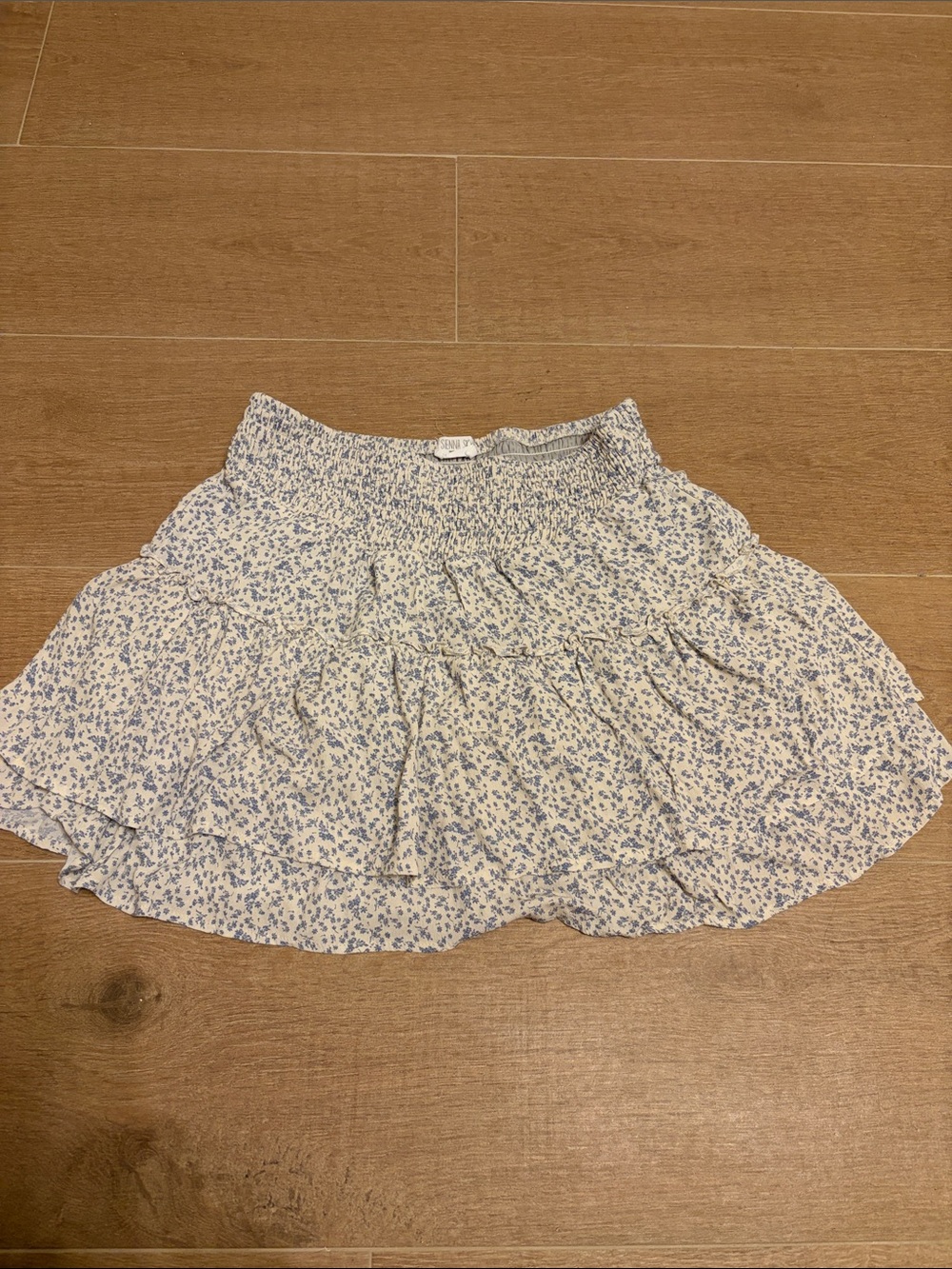 Sienna Sky Cream Mini Skirt with Blue Floral Print